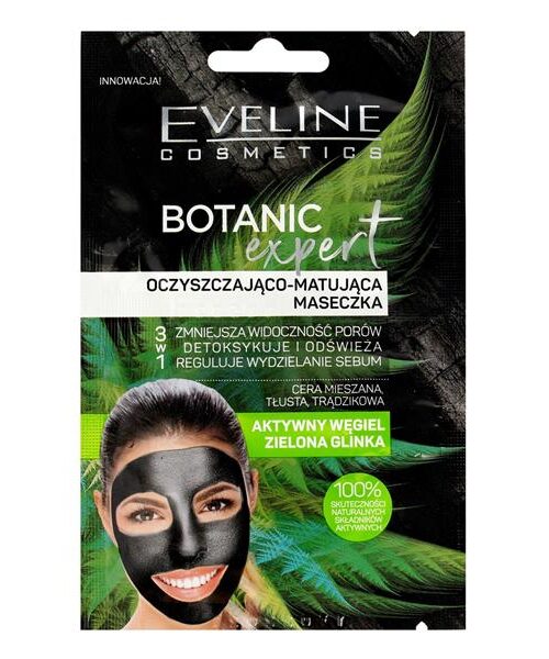 Eveline Botanic Expert Maseczka oczyszczająco-matująca 3w1 Aktywny Węgiel i Zielona Glinka 2x5ml-1
