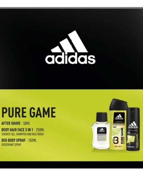 Adidas Zestaw prezentowy Pure Game Men (deo spray 150ml+żel pod prysz.3in1 250ml+woda po goleniu 50ml)-1