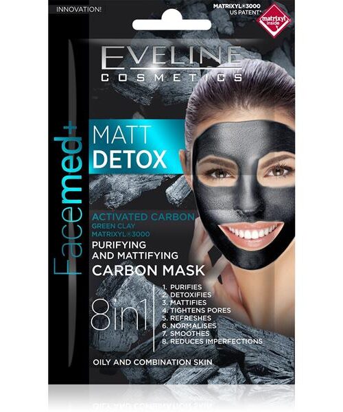 Eveline Facemed+ Matt Detox Maska węglowa 8w1 oczyszczająco-matująca 2x5ml-1