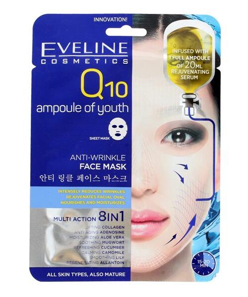 Eveline Sheet Mask Q10 Maska na tkaninie Anti-Wrinkle 8w1 1szt-1