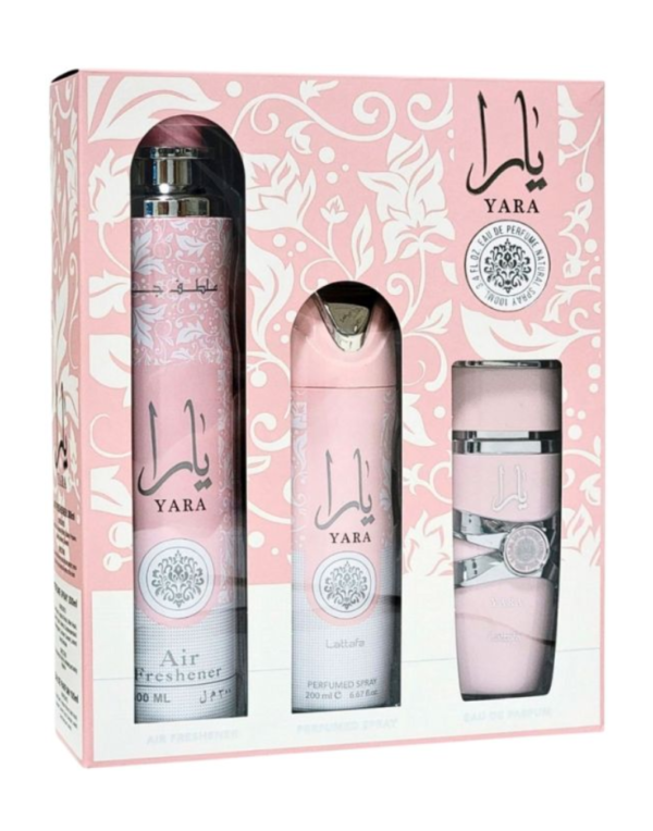 LATTAFA YARA EDP U 100ML +DEODORANT 200ML + AIR FRESHENER 300ML