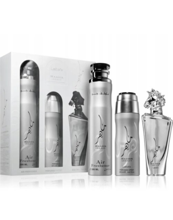ZESTAW LATTAFA MAAHIR LEGACY EDP UNISEX 100ML + DEODORANT 200ML + AIR FRESHENER 300ML