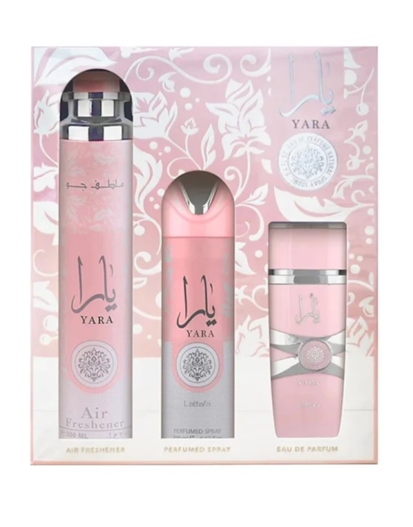 LATTAFA YARA EDP U 100ML +DEODORANT 200ML + AIR FRESHENER 300ML